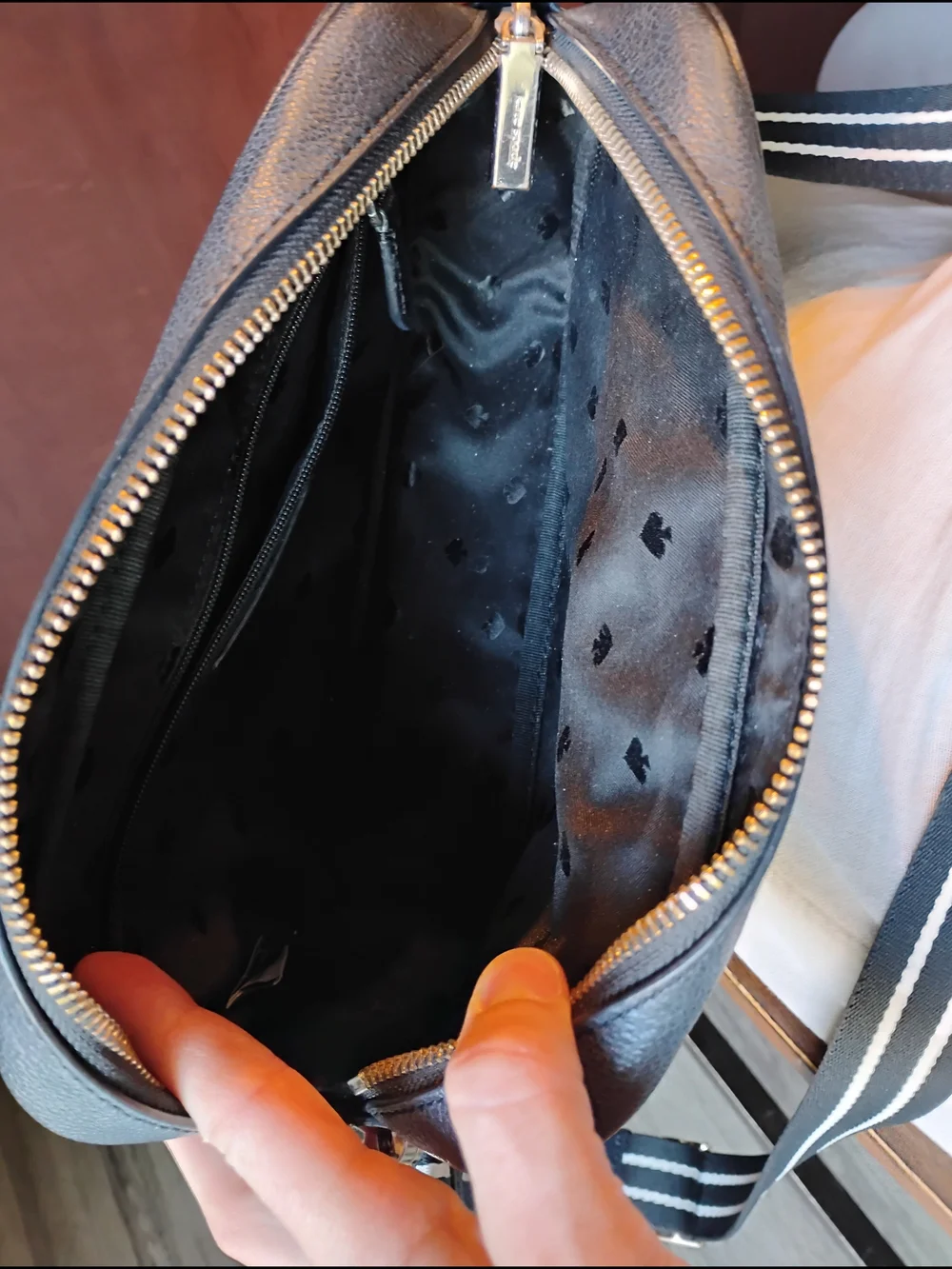kate spade black pebbled leather Crossbody Bag with gold-tone logo